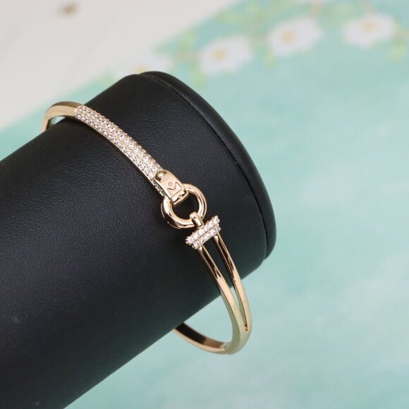 Elegant Rose Gold Bangle with Dual-Tone Ring Accent, XPBL0586 - Picture 7 of 12